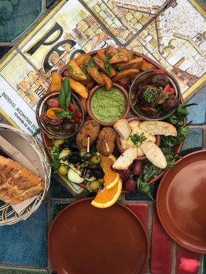 MIXED TAPAS PLATE, vegan option, absolutely delicious and filling.  at El Patio Del Vino in Lanzarote