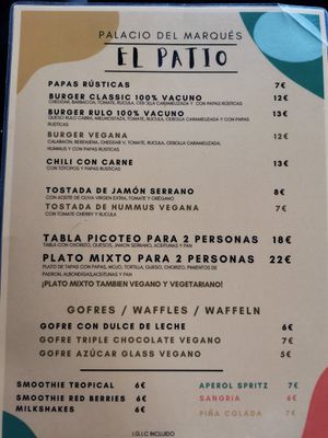 Menu as of Jan 2023 at El Patio Del Vino in Lanzarote