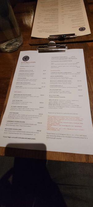 Menu at Guy's Bar in Clifden