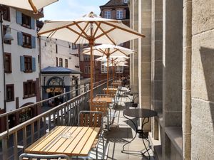 Outdoor seating, probably available for customers at Kitchen Republic in Basel