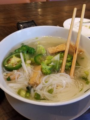 Vegan pho with veggie broth at Madame Pho in Kenosha