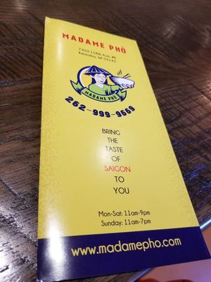 Menu at Madame Pho in Kenosha