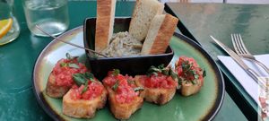 tapas, bruschetta and smoked eggplant caviar at B.Better in Paris