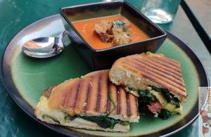 toasted sandwich with cold tomatoe soup at B.Better in Paris