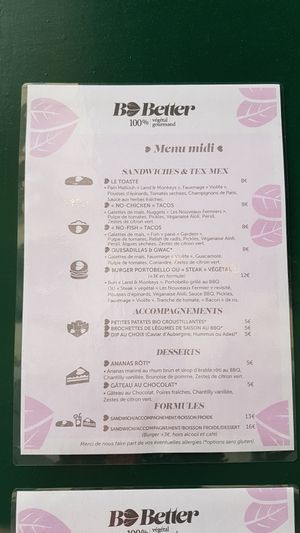 Menu lunch at B.Better in Paris