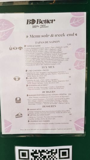 Menu evening and weekends  at B.Better in Paris