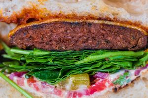 Veggie pattie burger close-up at B.Better in Paris