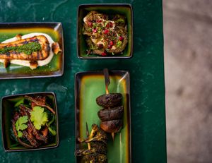 Tapas (parnsip, eggplant, oyster-mushroom, skewers) at B.Better in Paris