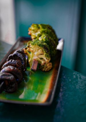 Vegetable skewers on the BBQ at B.Better in Paris