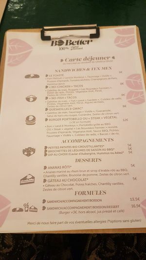 Menu at B.Better in Paris