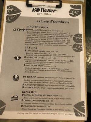 Menu   at B.Better in Paris