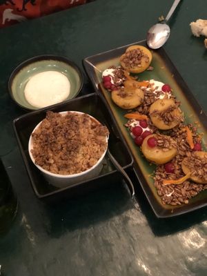 Dessert (apple crumble and BBQ prunes with granola )  at B.Better in Paris