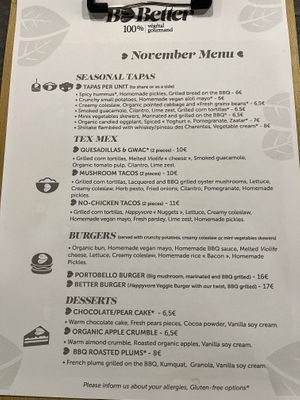 November menu  at B.Better in Paris