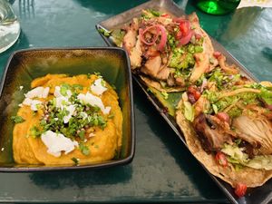 Sweet potato purée & mushroom tacos  at B.Better in Paris
