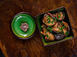 Shitake flambés at B.Better in Paris