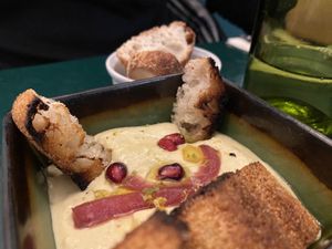 Silky hummus with lightly toasted bread  at B.Better in Paris