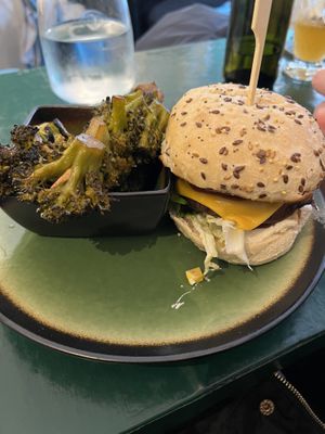 Portobello burger with broccoli skewers   at B.Better in Paris