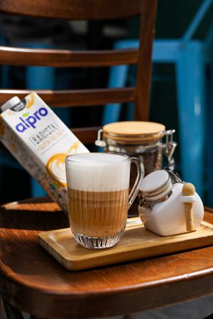 latte with oat milk at B.Better in Paris