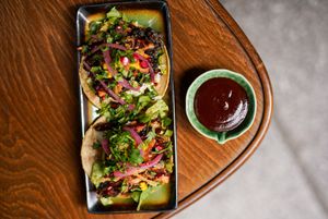 Mushroom tacos with homemade Texan BBQ sauce at B.Better in Paris