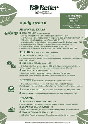 2023 July's Menu at B.Better in Paris