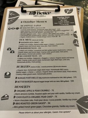 The October menu  at B.Better in Paris