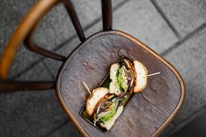 Burger portobello split in half at B.Better in Paris