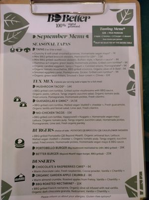 Menu as of September 2024 at B.Better in Paris