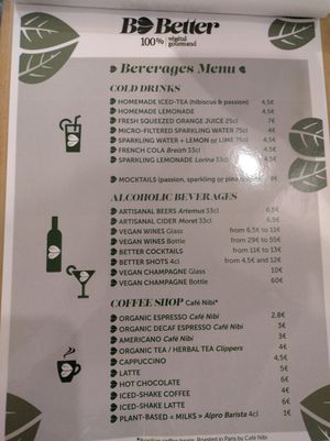 Wine menu as of September 2024 at B.Better in Paris