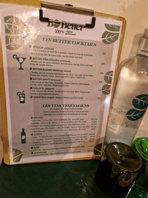 Carte des boissons at B.Better in Paris