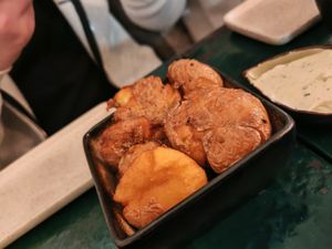 Organic smashed baby potatoes, homemade vegan “béarnaise” sauce at B.Better in Paris