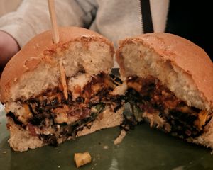 PORTOBELLO BURGER (large mushroom marinated for 24h, BBQ-grilled)  at B.Better in Paris