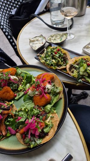 Vegan chicken tacos, mushroom tacos, beans tacos at B.Better in Paris