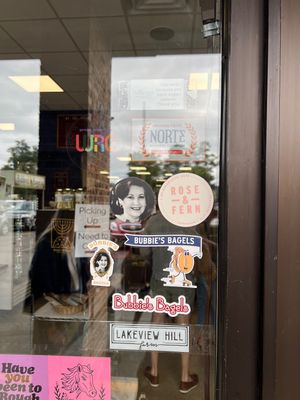 Note the hard-to-see VegMichigan card  at Bubbie's Bagels in Traverse City
