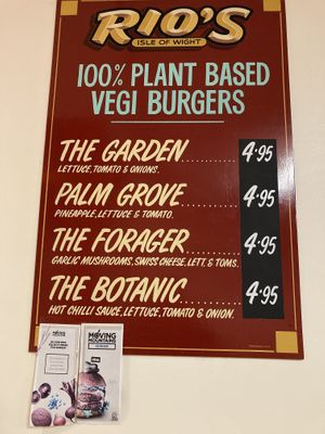 Vegi burger menu at Rio's in Shanklin