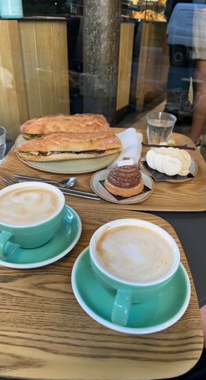Baguettes mediterrane, tartelettes with nut cream, the other one with baiser/meringue  at Land & Monkeys - Turenne in Paris