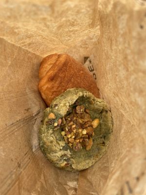 Pain au chocolat and pistacho cookie  at Land & Monkeys - Turenne in Paris