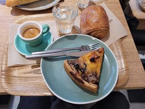 Pumpkin quiche and pain au chocolat  at Land & Monkeys - Turenne in Paris