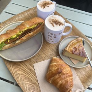 Croissant, Vanilla Flan and Bacon Sandwich   at Land & Monkeys - Turenne in Paris