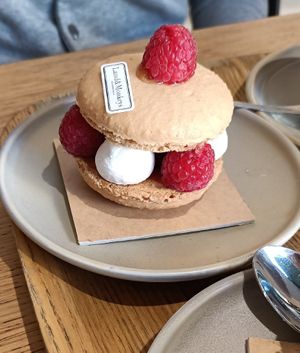 Macaron with raspberry at Land & Monkeys - Turenne in Paris