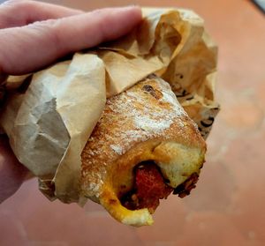 Sausage and cheese petit pan at Land & Monkeys - Turenne in Paris