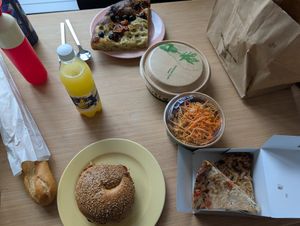 The BLT bagel, foccacia and two pieces of quiche are from Land & Monkeys. at Land & Monkeys - Turenne in Paris