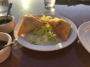 The vegetable samosas are vegan  at Monsoon India in Kihei