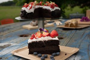 Our famous vegan chocolate pie with a smooth date filling. at Groentje in Zwolle