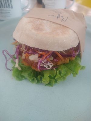 Vegan chickpea yam burger 💚 at Ah! Boca Santa in Faial