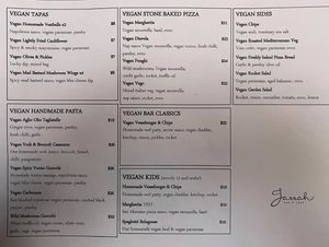 Vegan Menu 7/3/21 at Jarrah in Hillarys