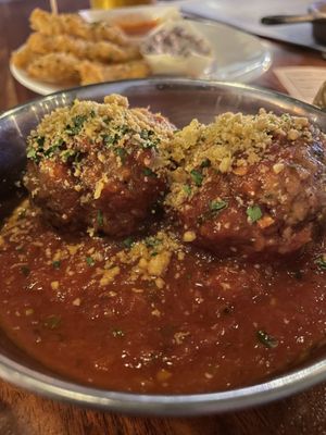Vegan homemade veatballs with napolitana sauce, vegan parmesan, parsley  at Jarrah in Hillarys