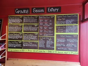 Menu at The Growing Season Juice Collective in Thunder Bay