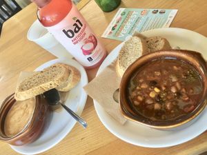 Vegan chili and Vegetarian soup.  at The Good Earth Cafe in Holland