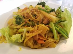 Sunrise stir fry with noodles and broccoli added at Wok in the Park in St Louis Park