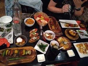Main course (nonvegan options on the right) at Sol y Sombra Tapas Bar in Dundee